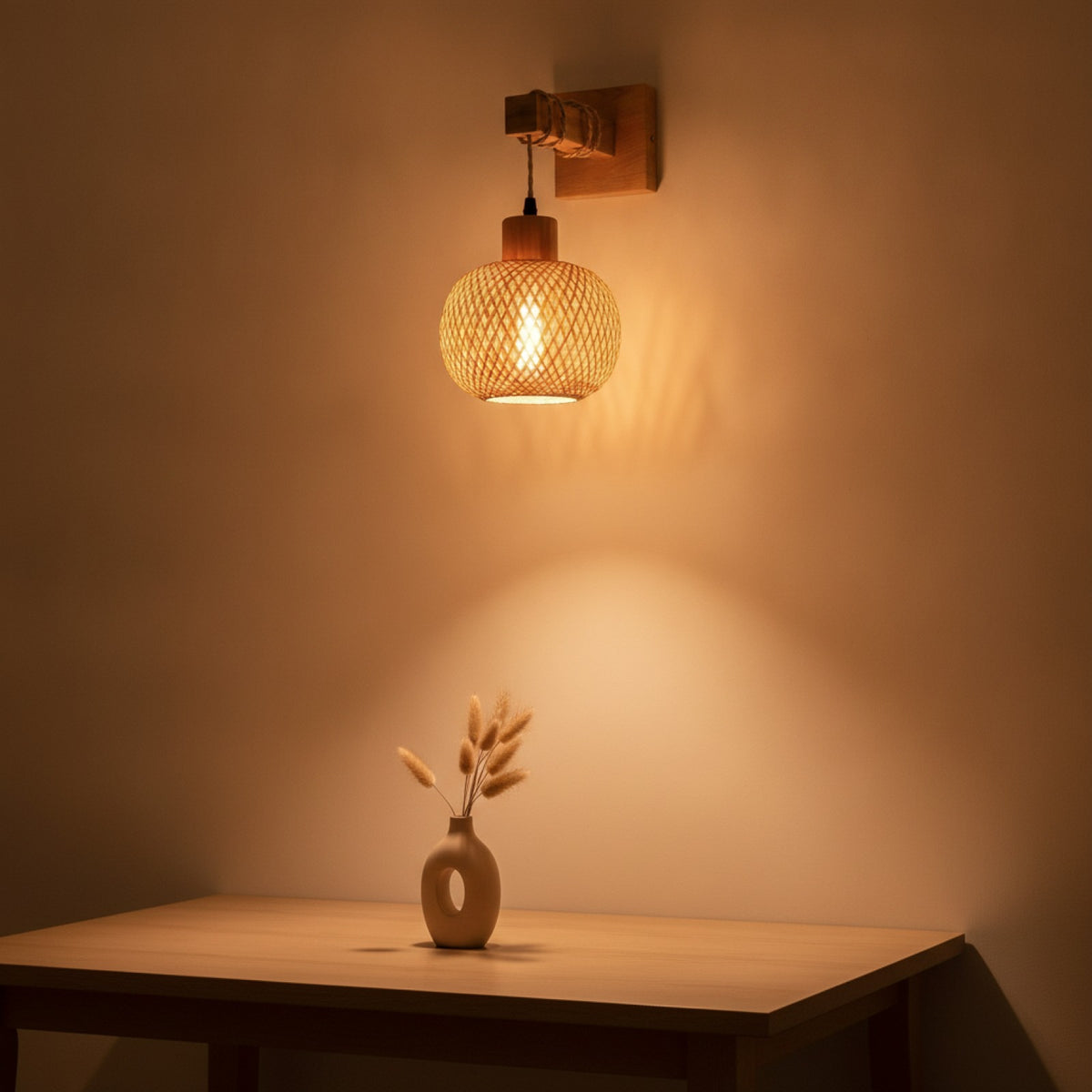 Lampe Suspendue Design Tressé Bambou & Rotin - Style Naturel pour Salle à Manger (20x18cm)