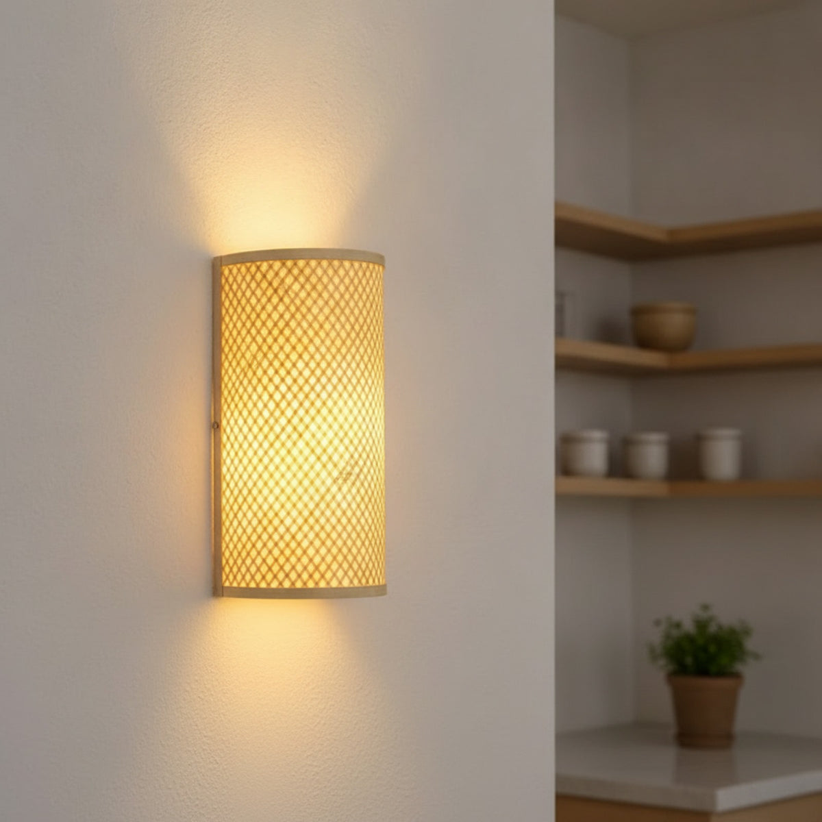 Applique Murale Demi-Cercle en Bambou Vintage - Éclairage LED Minimaliste pour Restaurant, Loft, Couloir et Cuisine