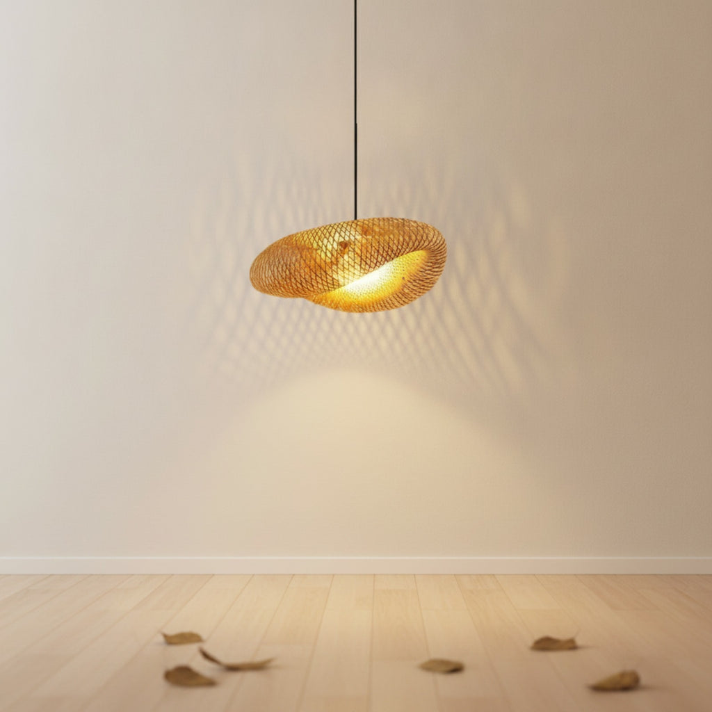 Lustre Suspendu en Bambou Tissé à la Main - Style Vintage pour Salon & Cuisine