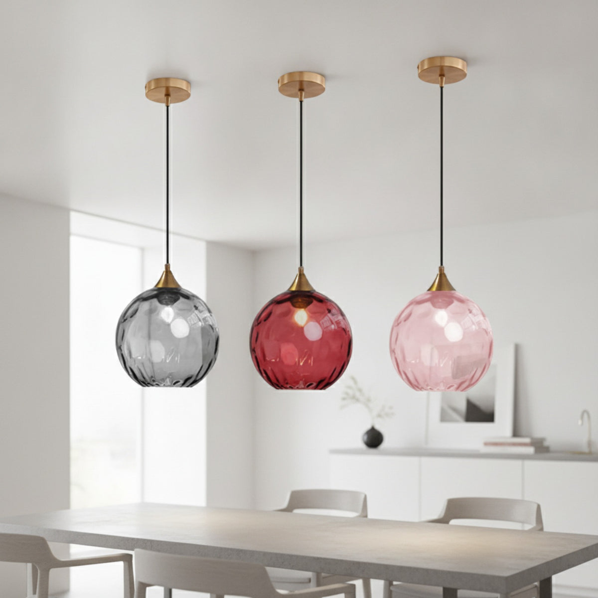 Lustre Sphérique Verre Motifs d'Eau Ambiance Nordique