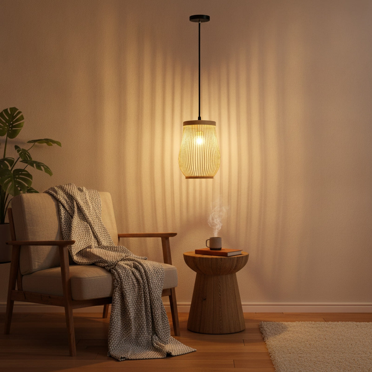 Lampe Suspendue Bambou Rotin Osier - Plafonnier Tressé Main
