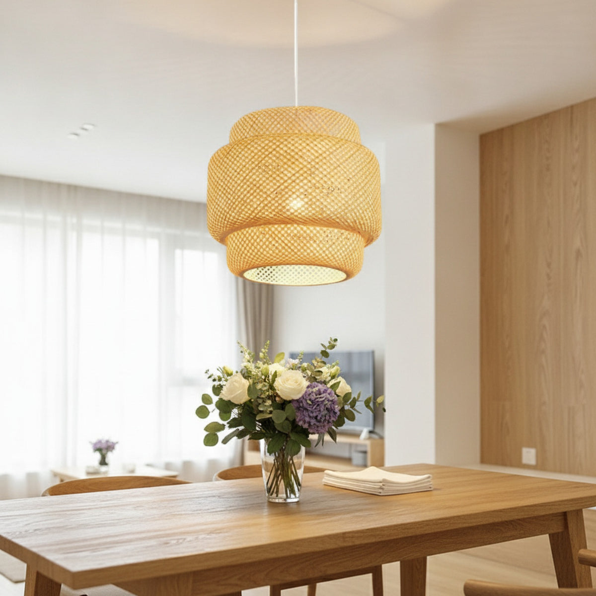 Plafonnier Suspendu en Bambou Tissé à la Main - Design Moderne, Luminaire Décoratif d'Nik (Ø 20cm ou 30cm)