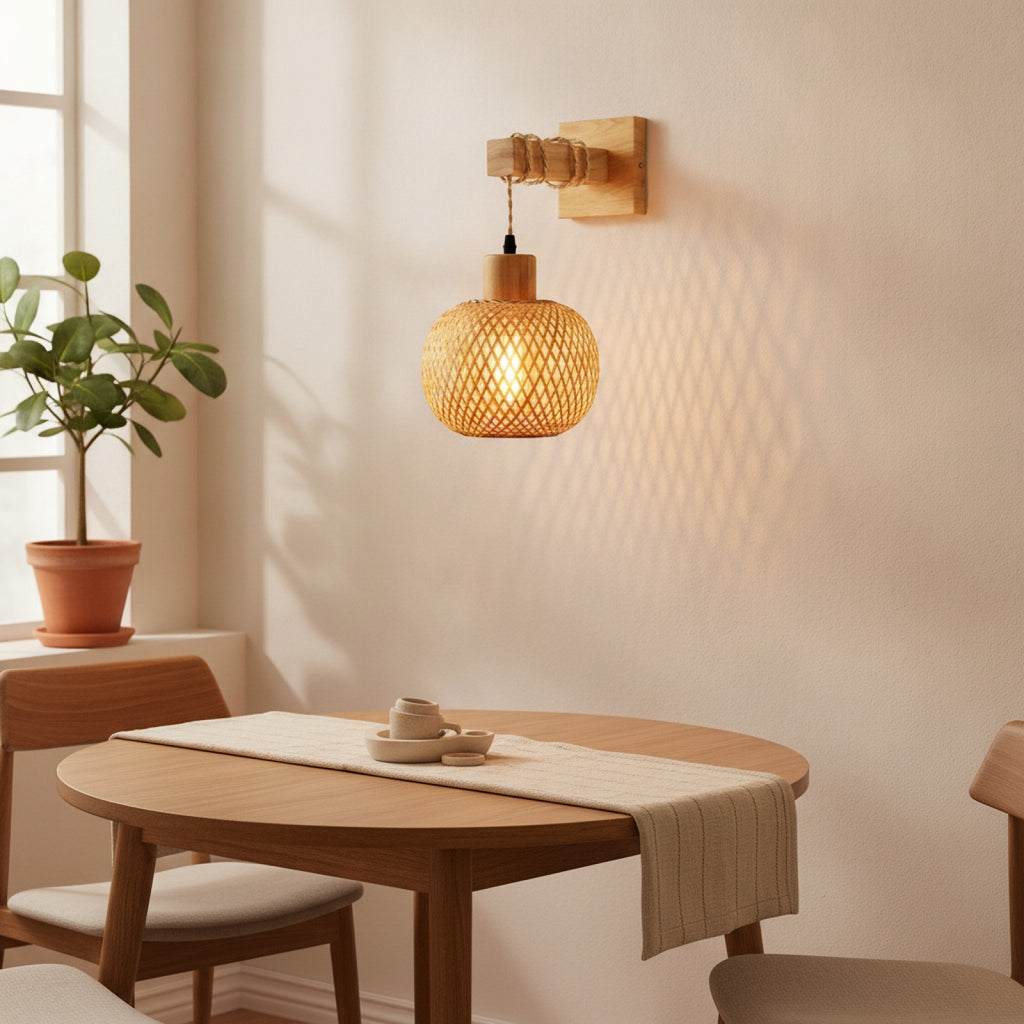 Lampe Suspendue Design Tressé Bambou & Rotin - Style Naturel pour Salle à Manger (20x18cm)