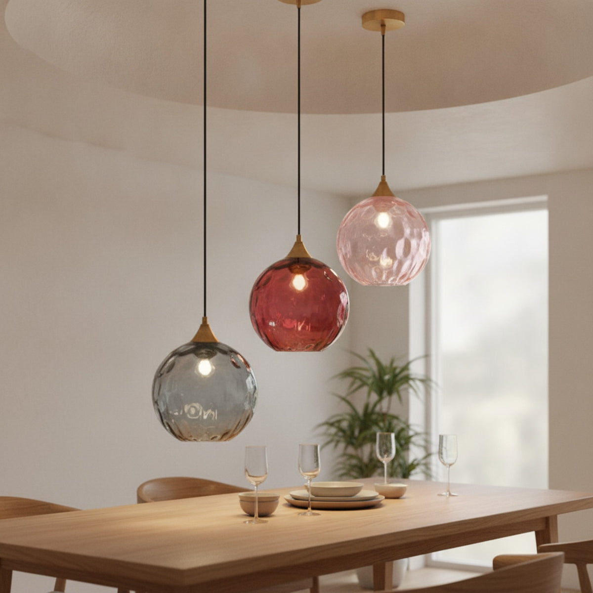 Lustre Sphérique Verre Motifs d'Eau Ambiance Nordique