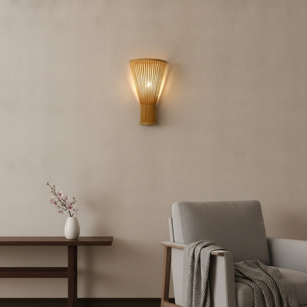 Applique Murale Bambou Style Japonais - Lampe de Chevet Tissée à la Main (25x40cm)