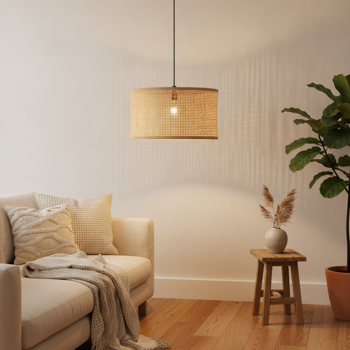 Abat-jour Créatif en Rotin Tissé - Style Rustique pour Lampe Suspendue ou Plafonnier