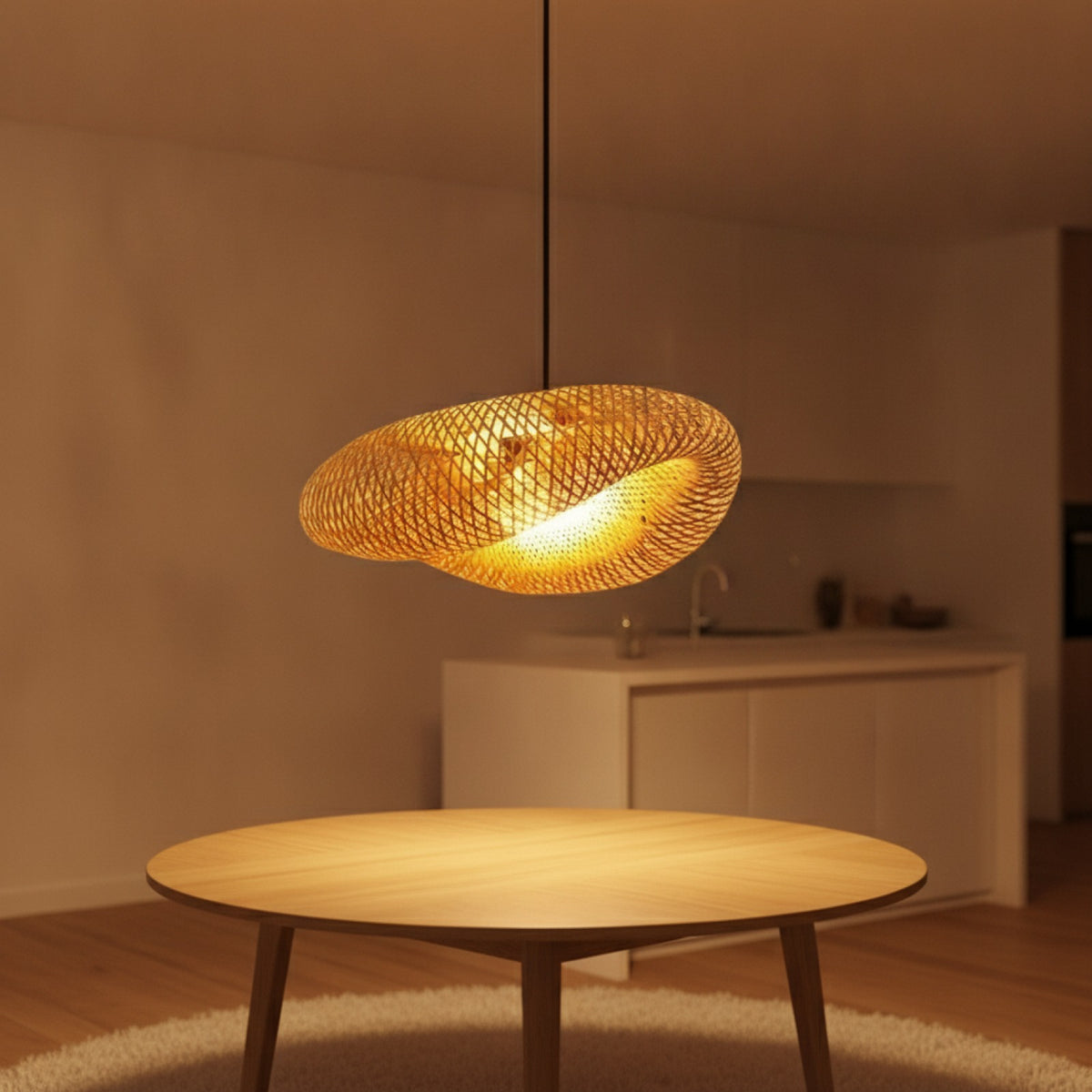 Lustre Suspendu en Bambou Tissé à la Main - Style Vintage pour Salon & Cuisine