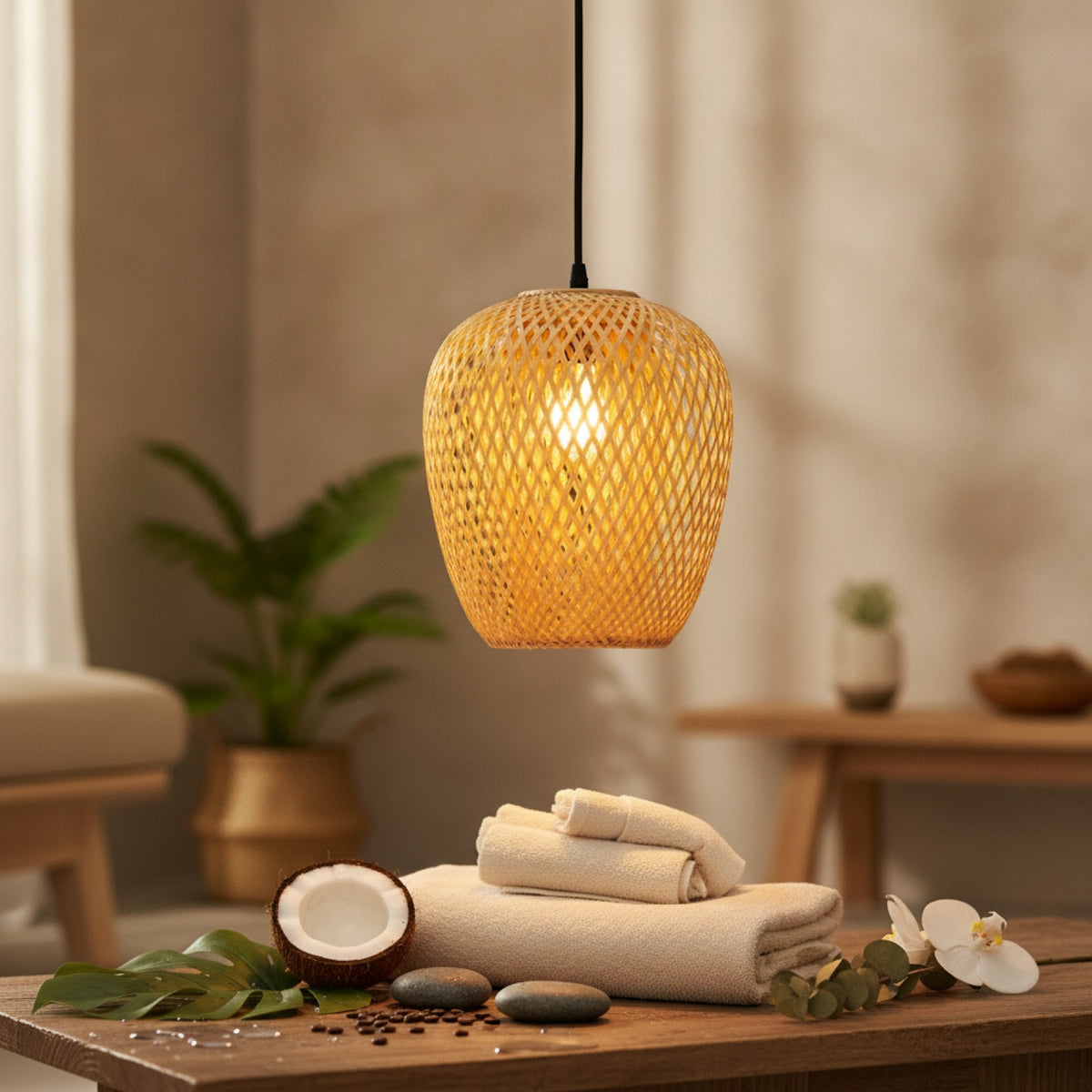 Lampe Suspendue Design Bambou Rotin Osier - Variation 6