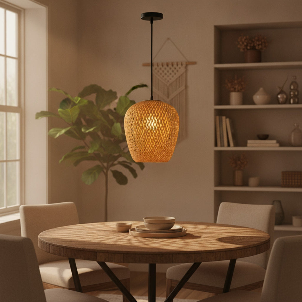 Lampe Suspendue Design Bambou Rotin Osier - Variation 6