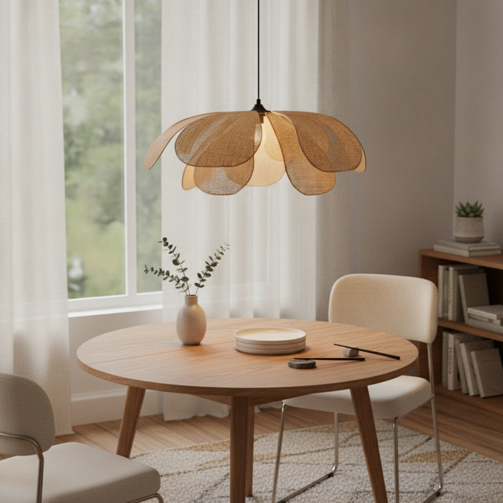 Lampe LED suspendue en forme de pétale tissé en rotin, 3 couleurs, pour salle à manger, chambre à coucher, salon, salon de thé, décoration de la maison, luminaire