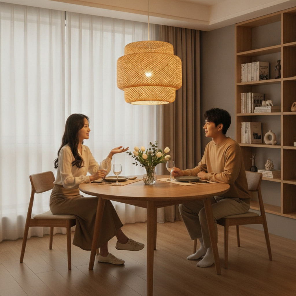 Plafonnier Suspendu en Bambou Tissé à la Main - Design Moderne, Luminaire Décoratif d'Nik (Ø 20cm ou 30cm)