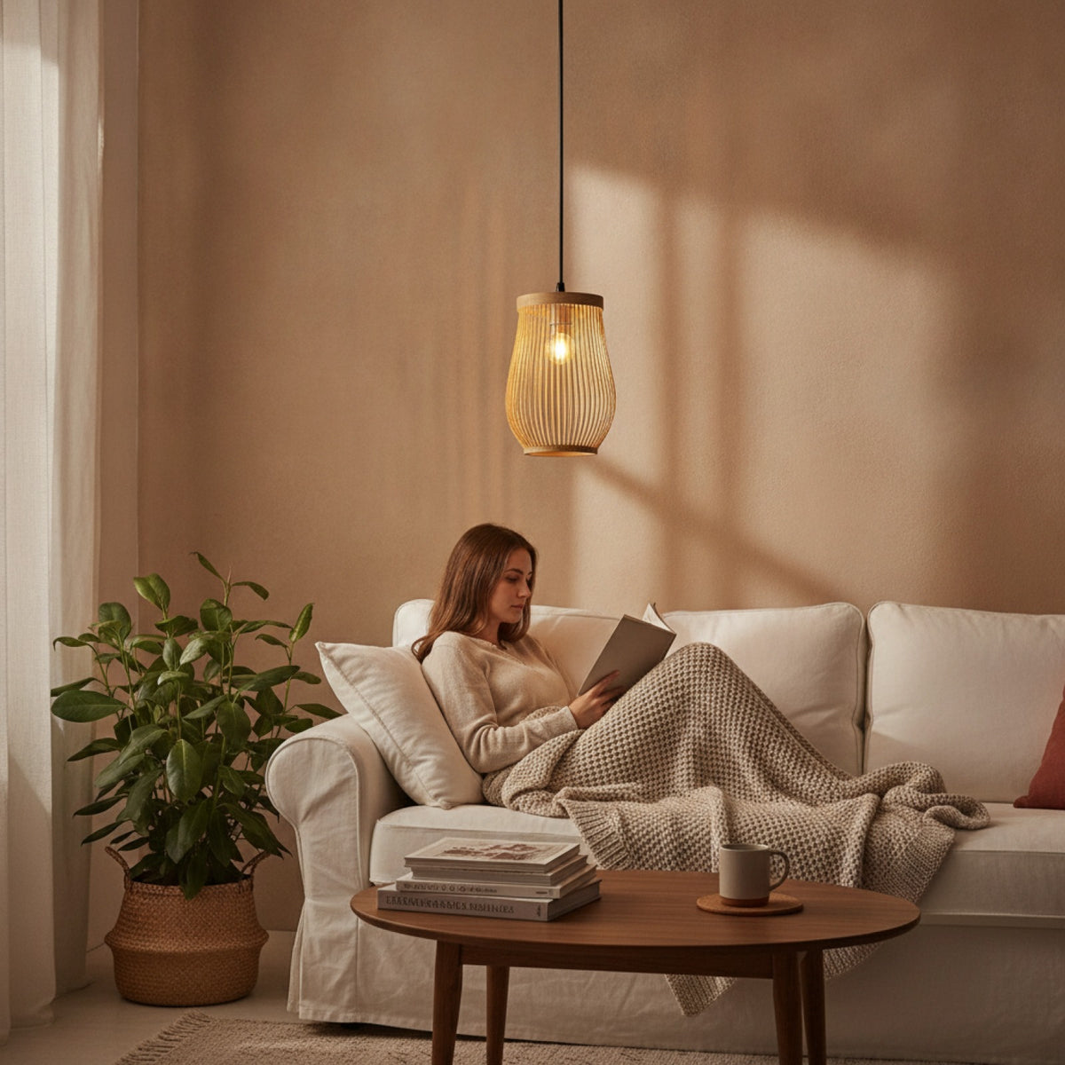 Lampe Suspendue Bambou Rotin Osier - Plafonnier Tressé Main