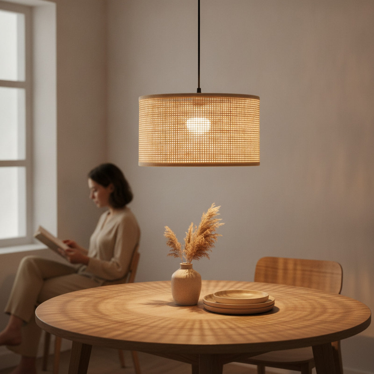 Abat-jour Créatif en Rotin Tissé - Style Rustique pour Lampe Suspendue ou Plafonnier