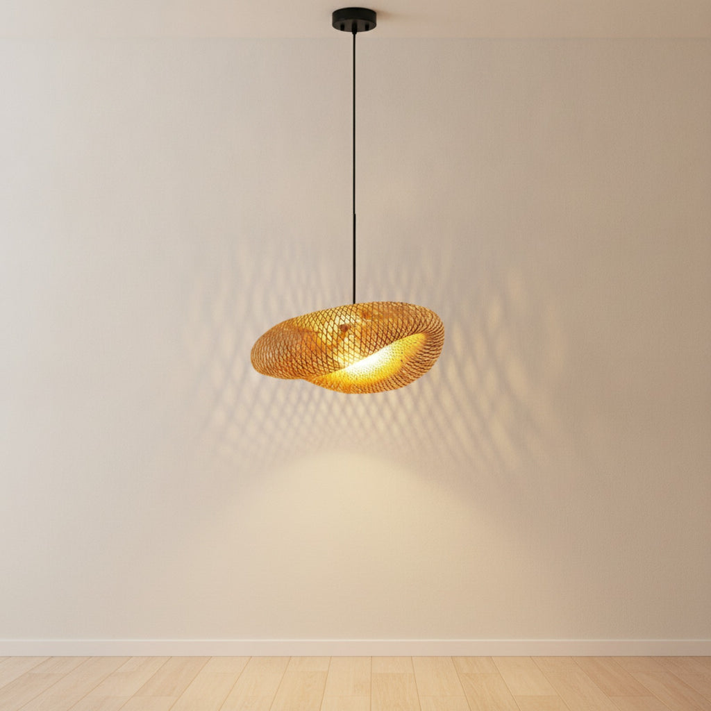 Lustre Suspendu en Bambou Tissé à la Main - Style Vintage pour Salon & Cuisine
