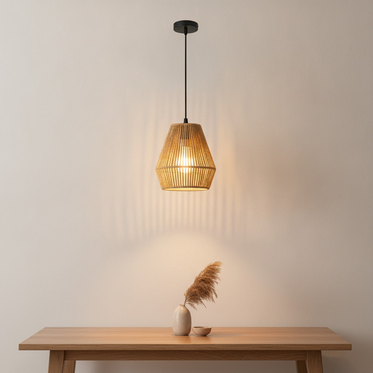 Lustre Bohème en Corde de Chanvre avec LED - Design Créatif pour Salon & Salle à Manger