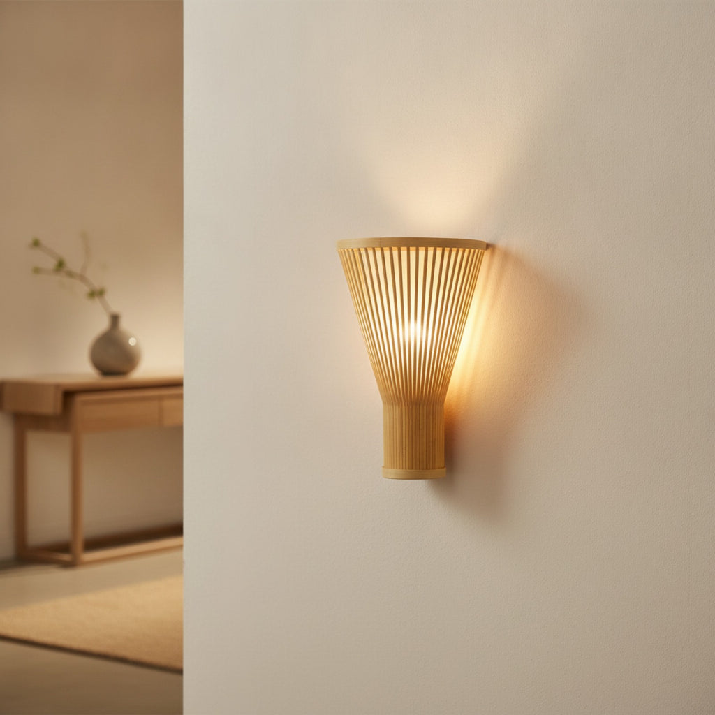 Applique Murale Bambou Style Japonais - Lampe de Chevet Tissée à la Main (25x40cm)