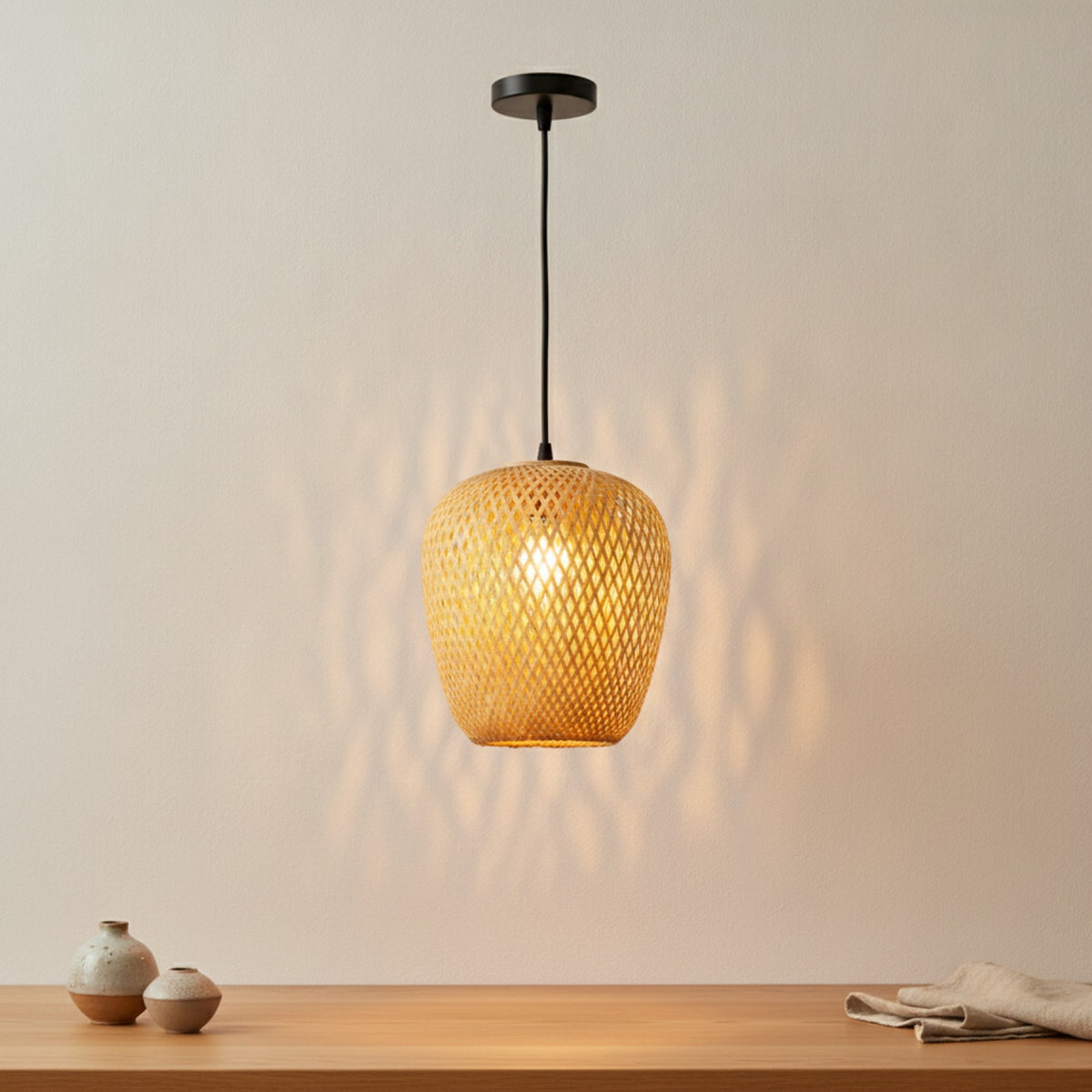 Lampe Suspendue Design Bambou Rotin Osier - Variation 6