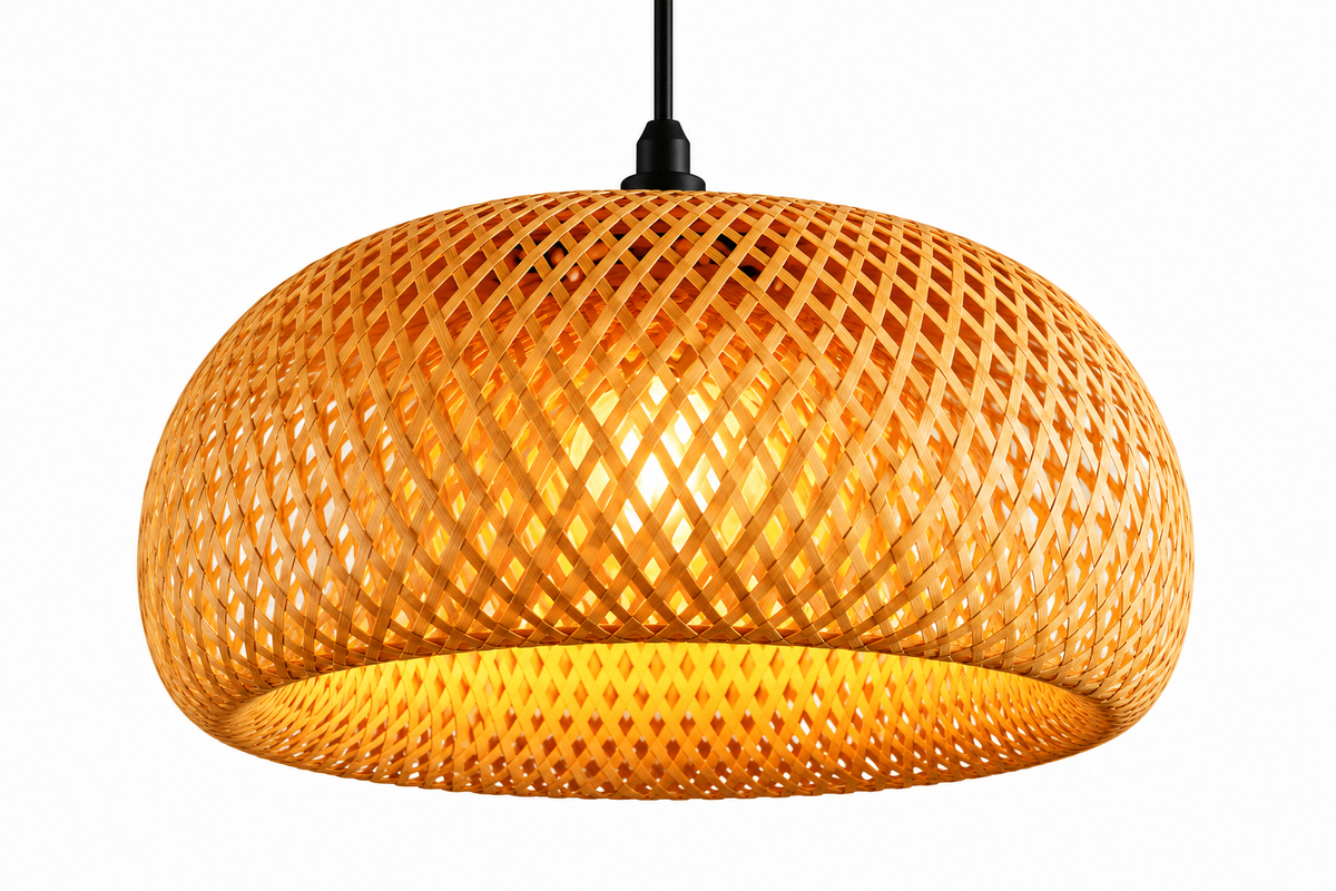 Lampe Suspension Bambou & Rotin - Luminaire Tissé Main Style Bohème