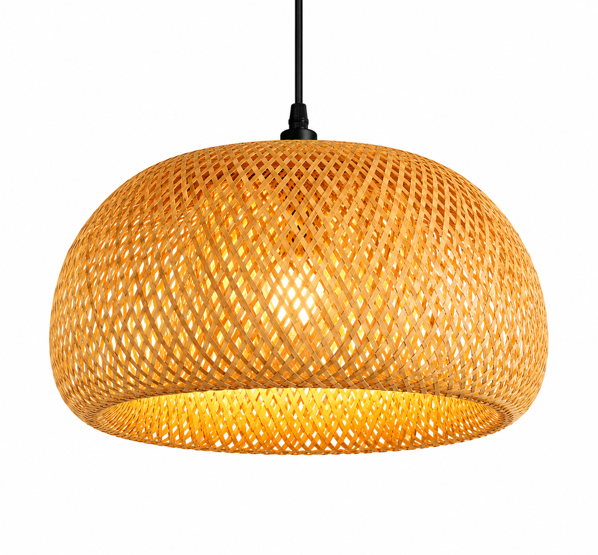 Lampe Suspension Bambou & Rotin - Luminaire Tissé Main Style Bohème