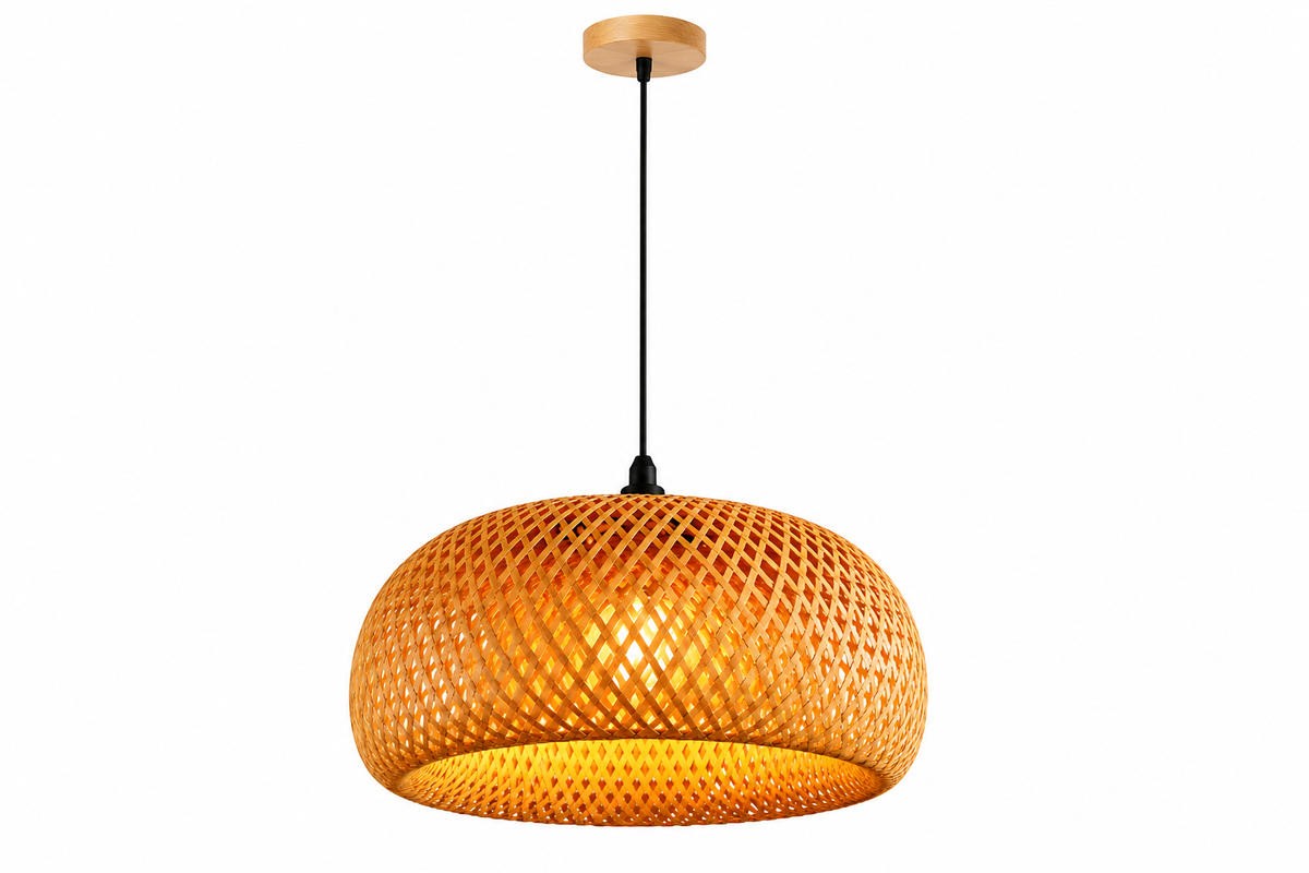 Lampe Suspension Bambou & Rotin - Luminaire Tissé Main Style Bohème