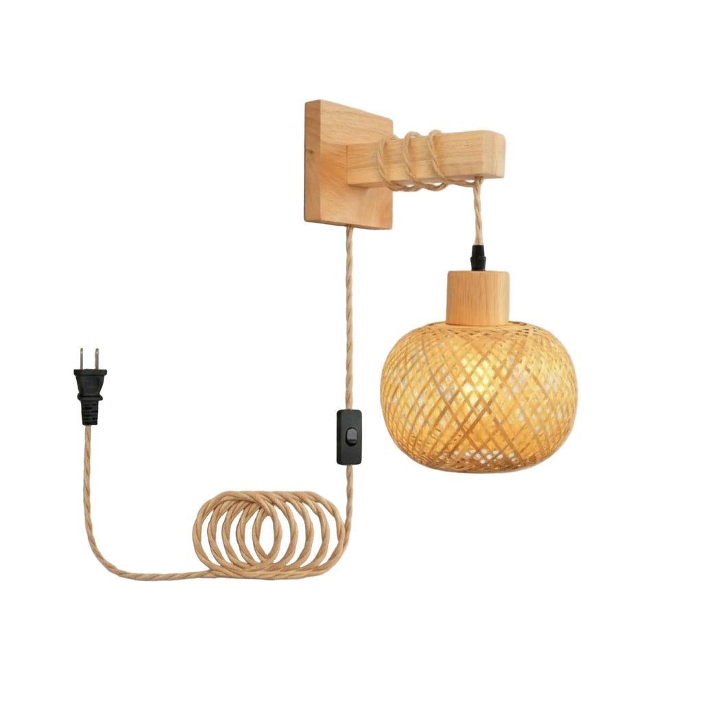 Applique Murale en Bambou et Rotin Naturel - Lampe Tissée à la Main, Douille E27