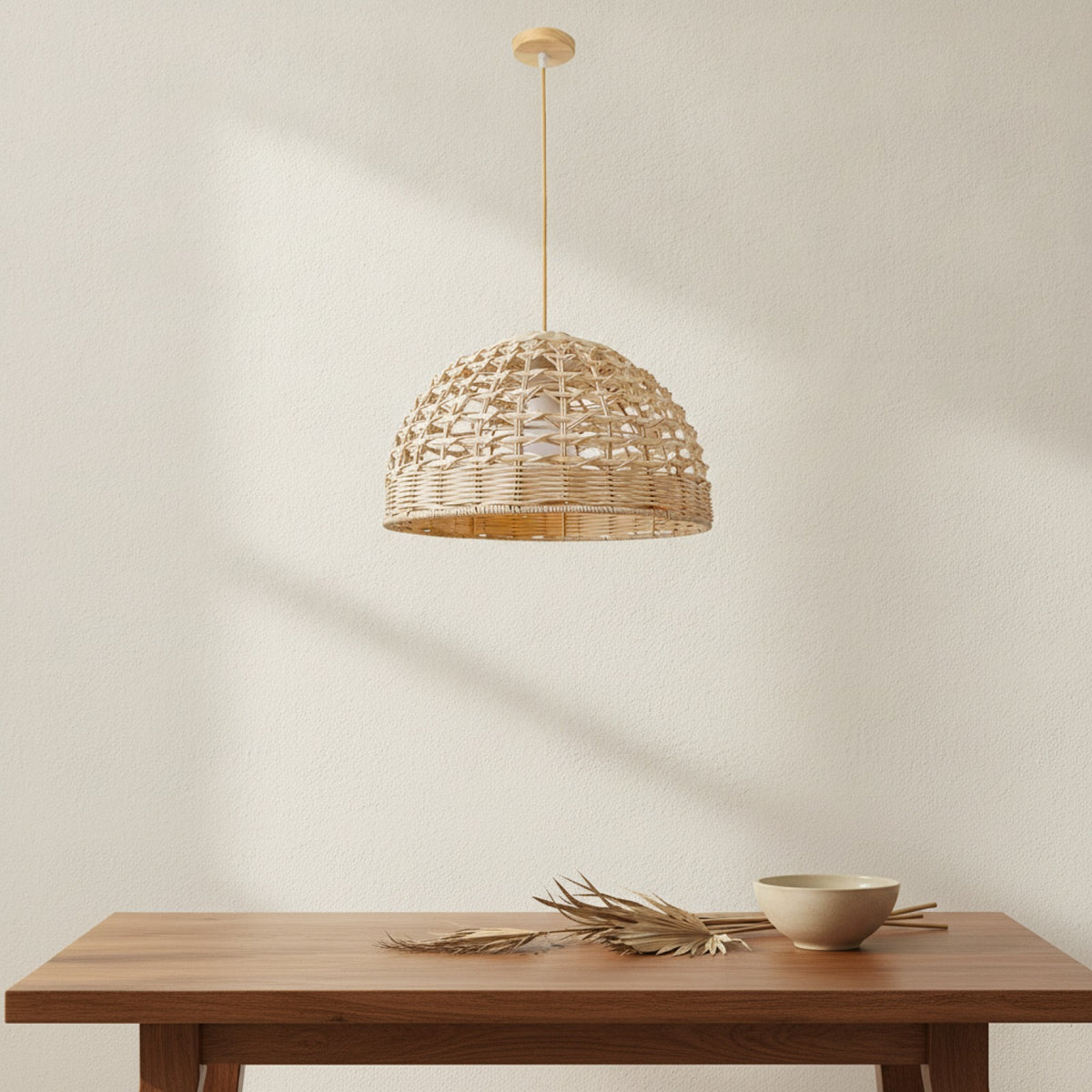 Lampe Suspension Bambou & Rotin - Lustre Tressé Main pour Salle à Manger
