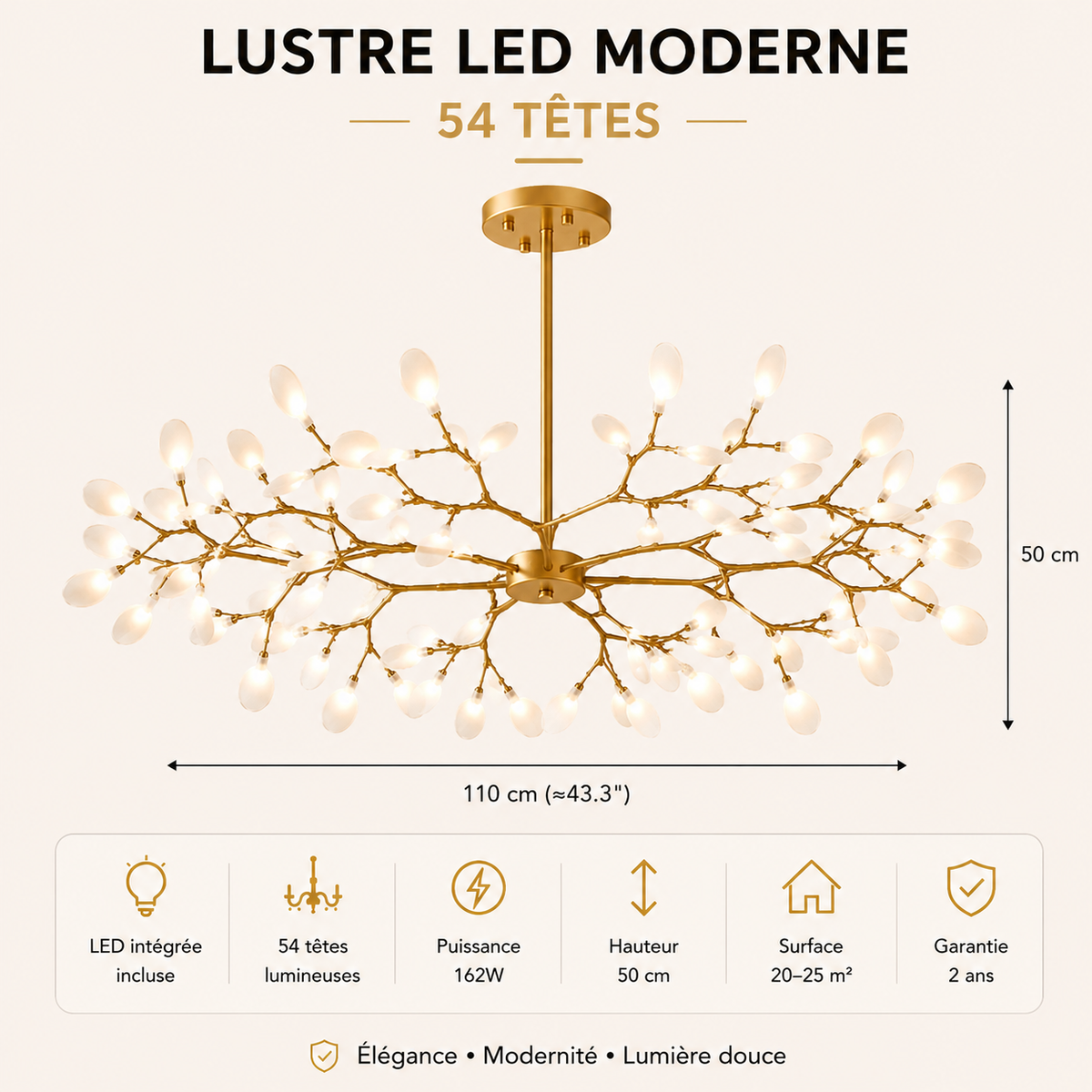 Lustre LED Nordique Doré & Noir Luminaire Élégant pour Salon et Chambre