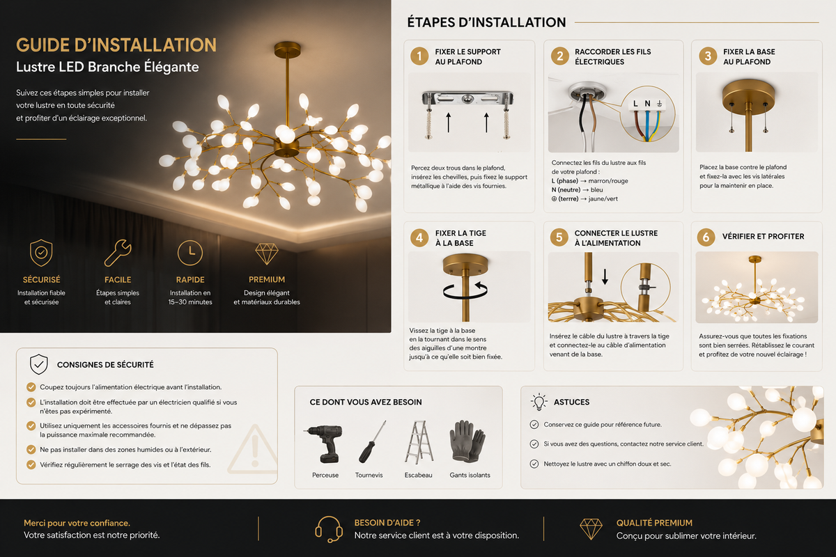 Lustre LED Nordique Doré & Noir Luminaire Élégant pour Salon et Chambre