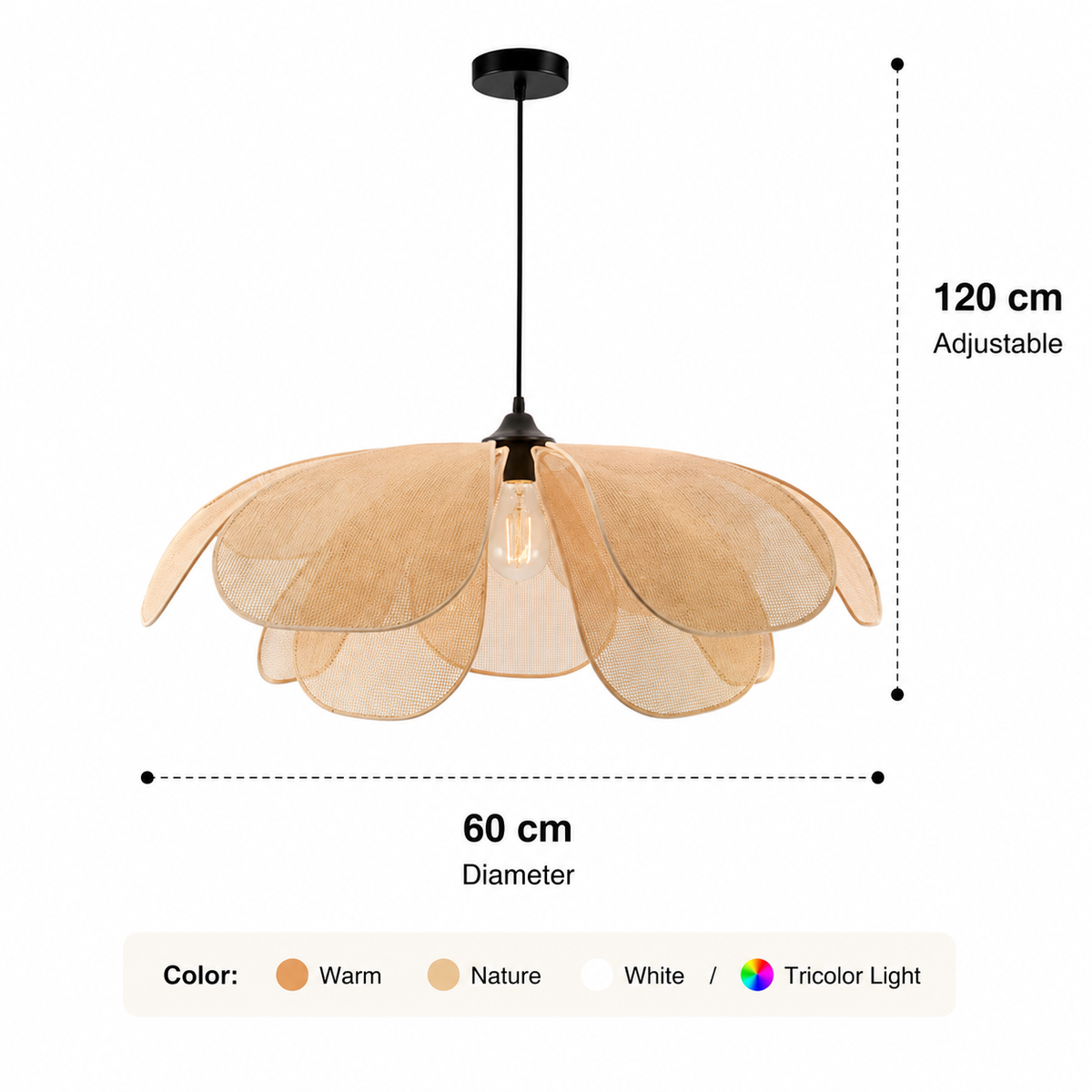 Lustre Rotin Design Pétale