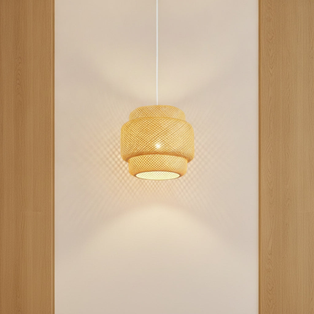 Plafonnier Suspendu en Bambou Tissé à la Main - Design Moderne, Luminaire Décoratif d'Nik (Ø 20cm ou 30cm)