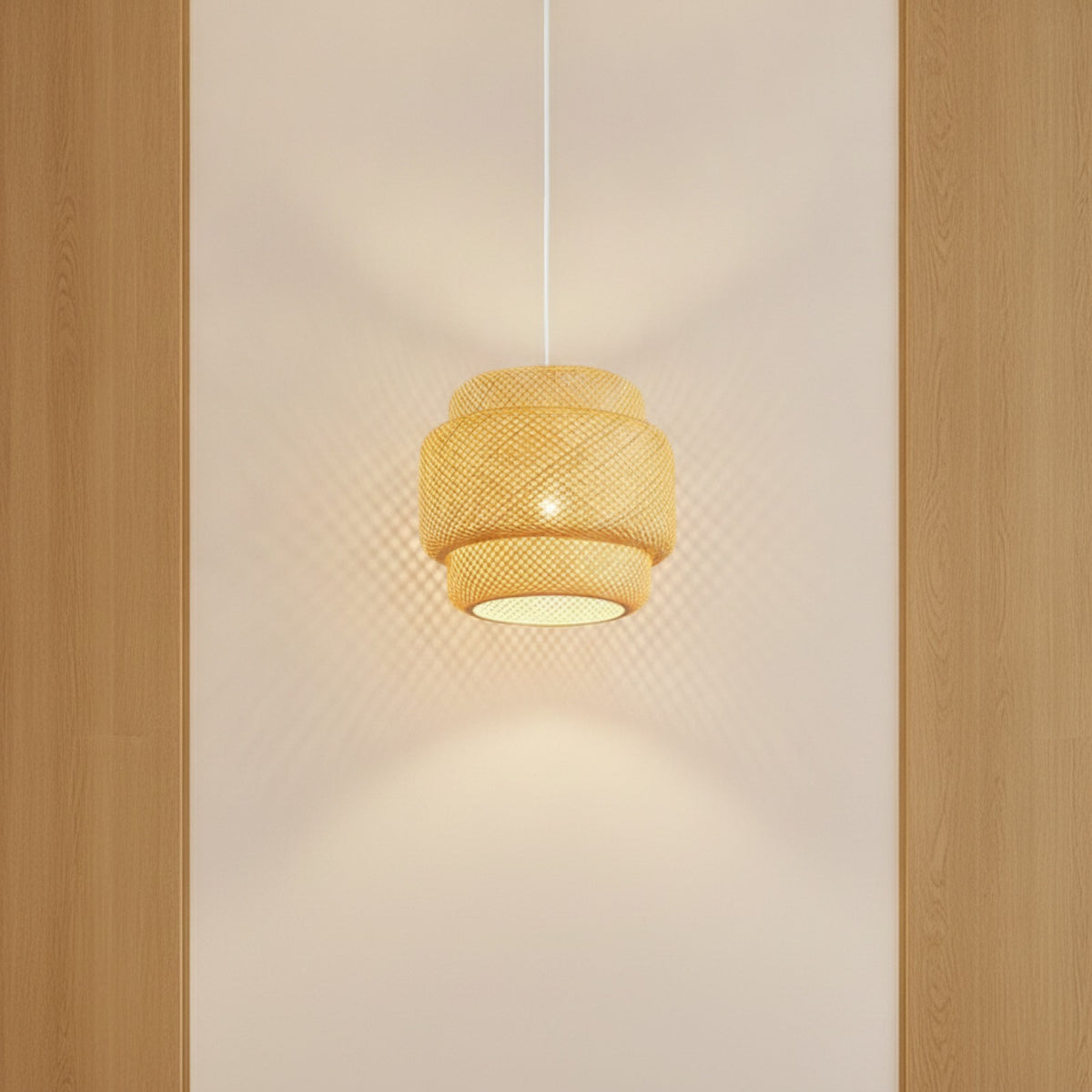 Plafonnier Suspendu en Bambou Tissé à la Main - Design Moderne, Luminaire Décoratif d'Nik (Ø 20cm ou 30cm)